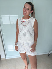 WHITE LACE SHEER TOP & SHORT SET