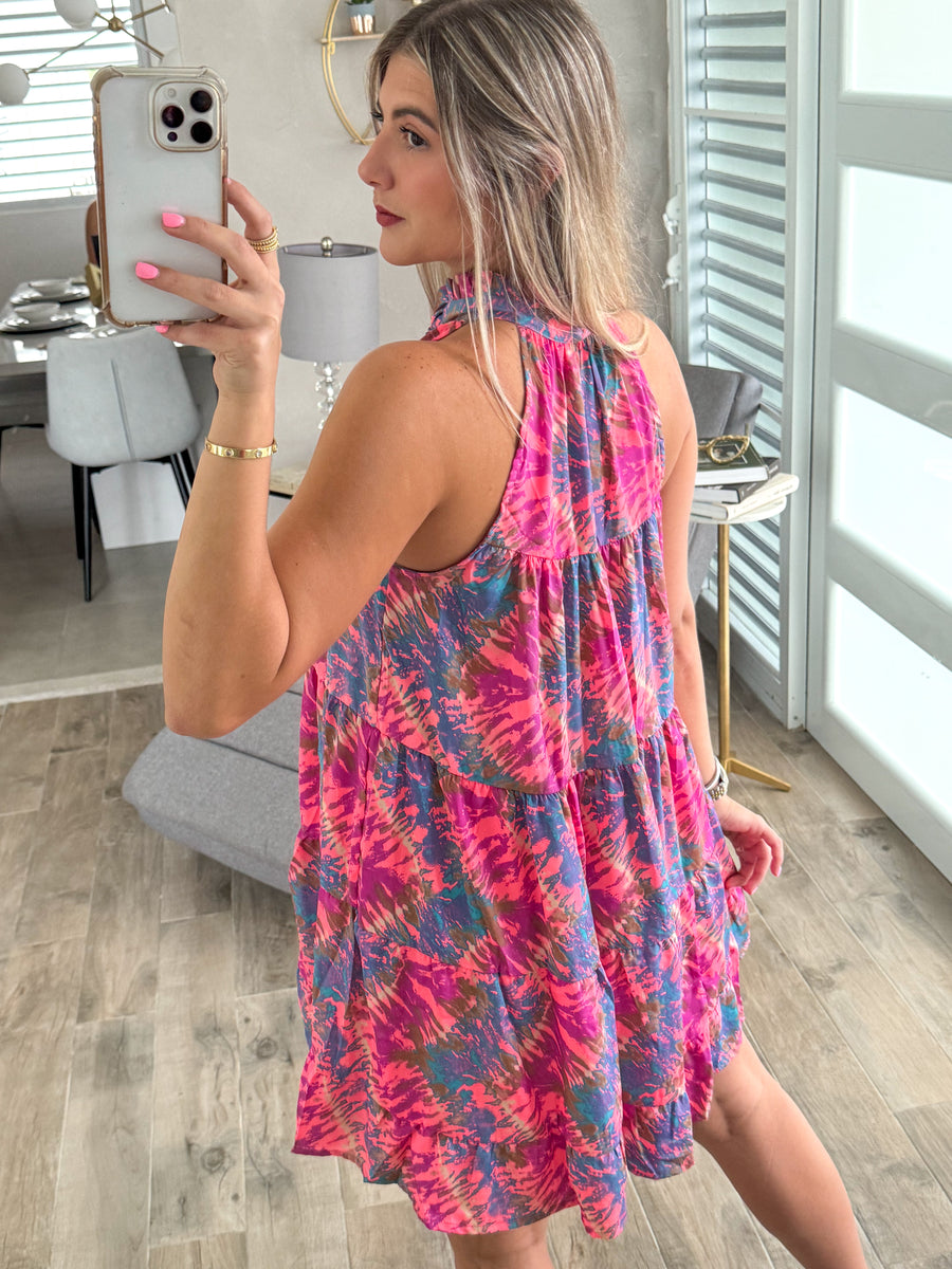 TIE DYE TIER SHORT DRESS