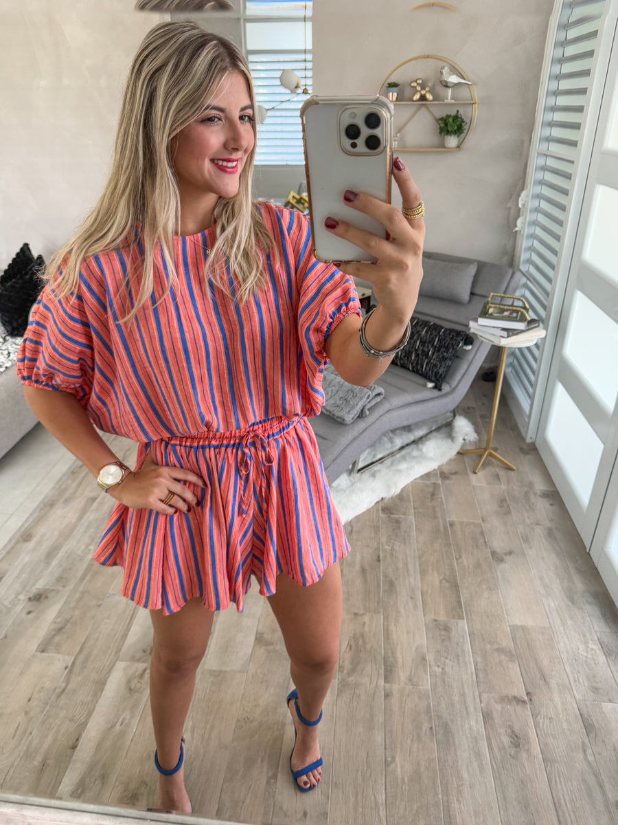 ORANGE/BLUE TOP & SHORTS SET