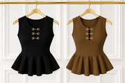 HORSE-LINK CHAIN DETAIL KNITTED PEPLUM BLOUSE