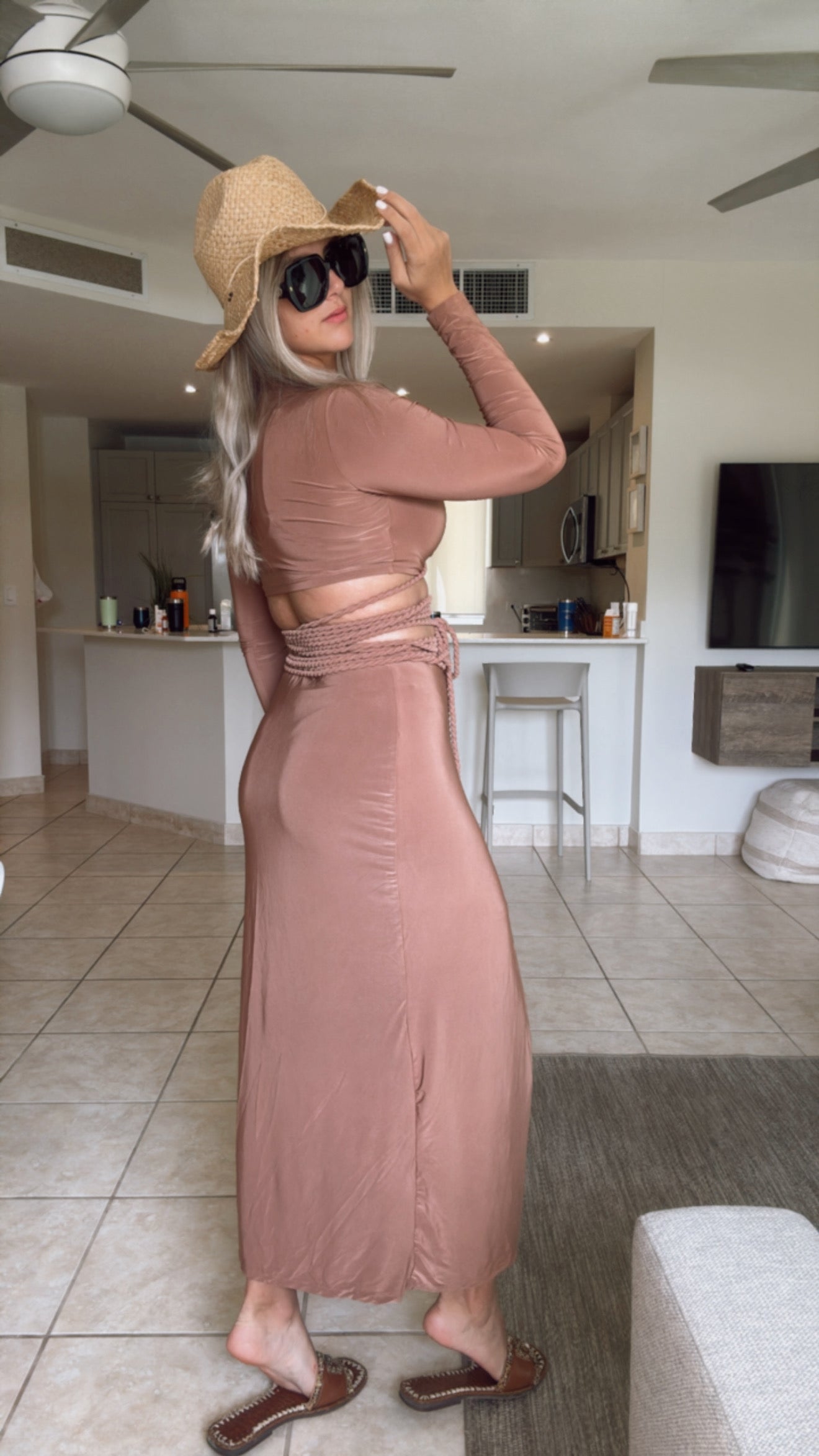 BROWN BRAIDED TOP & SKIRT SET