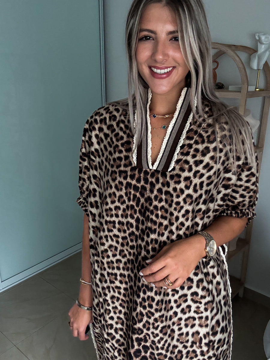 LEOPARD TRACK LINES MIDI DRESS