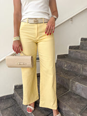 BUTTER YELLOW STRETCH WIDE LEG JEANS