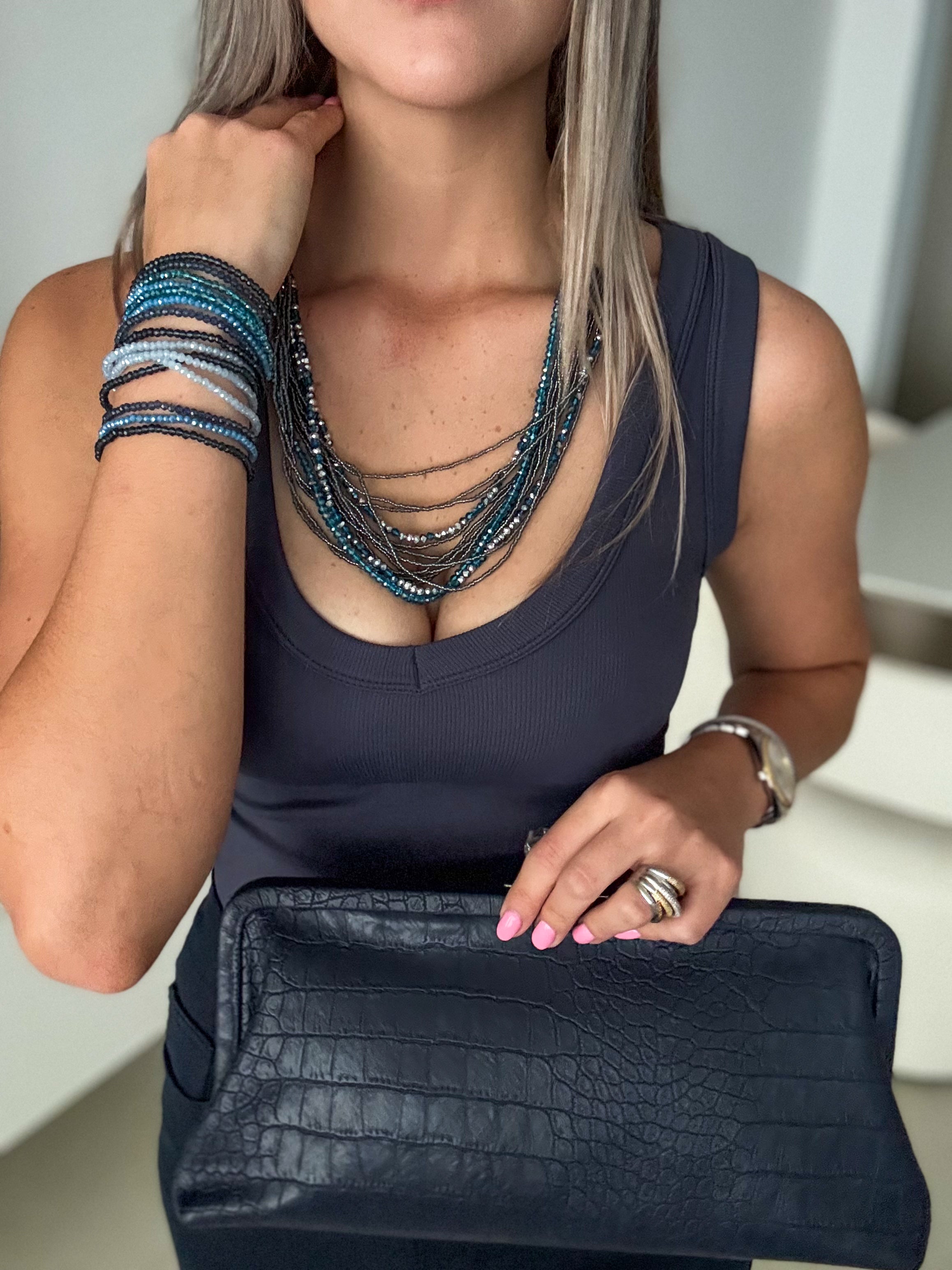 DENIM SHADES CRYSTAL ELASTIC 5PC SET BRACELETS