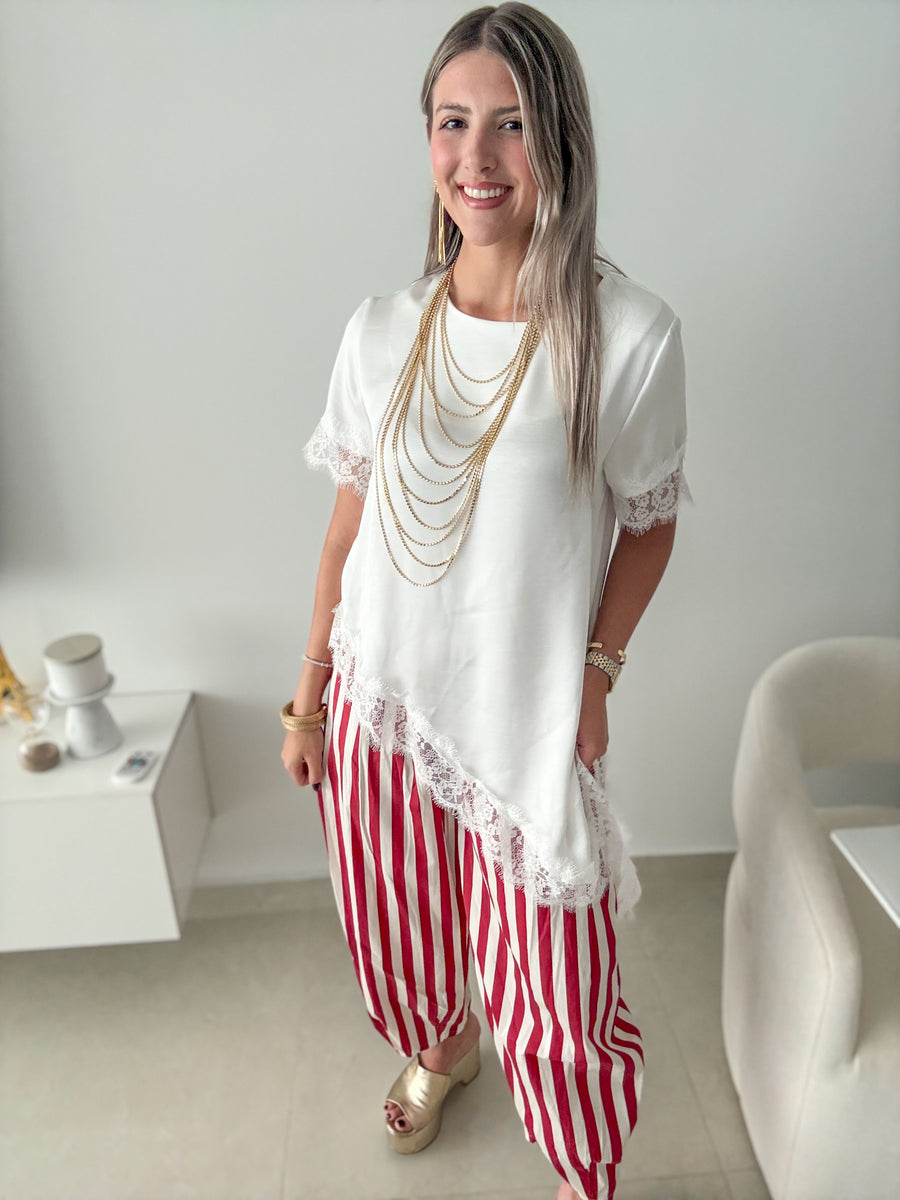 STRIPED BARREL PANTS
