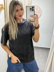 BLACK LONG OVERSIZED RHINESTONES TSHIRT