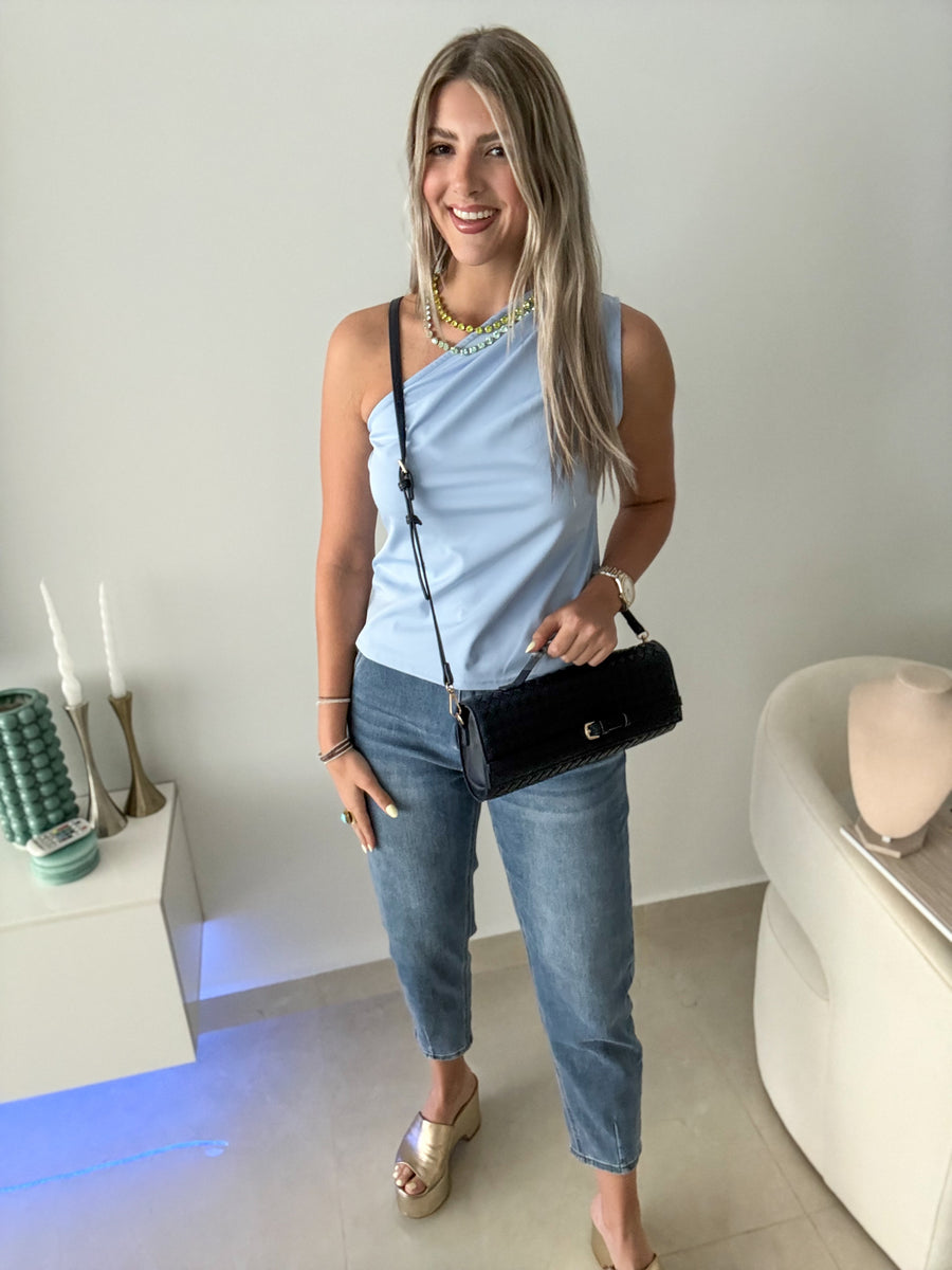 DENIM STRETCHY BARREL JEANS