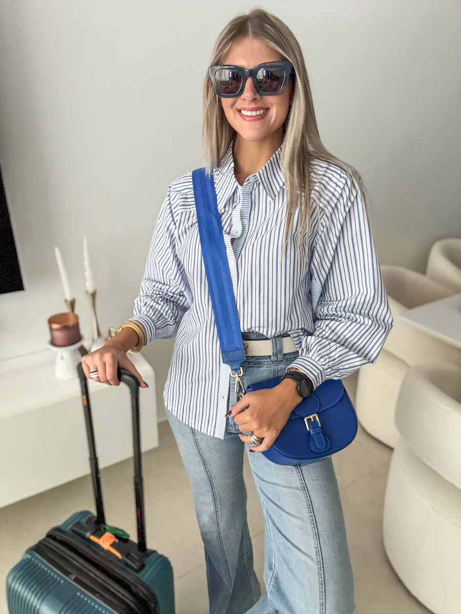 STRIPED BLUE OPEN BACK BLOUSE