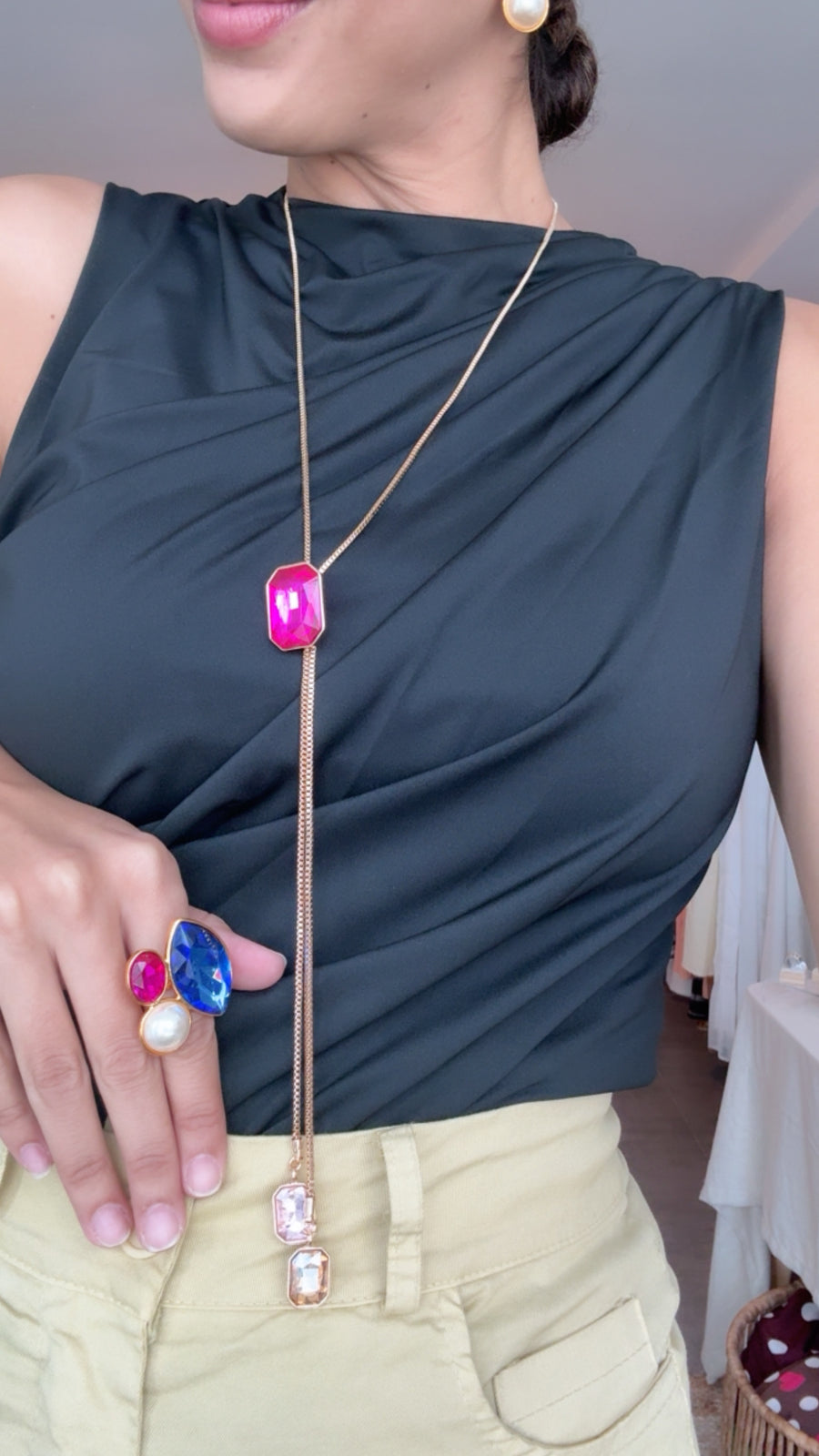 LONG GEM LARIAT NECKLACE SET IN MULTICOLOR 4