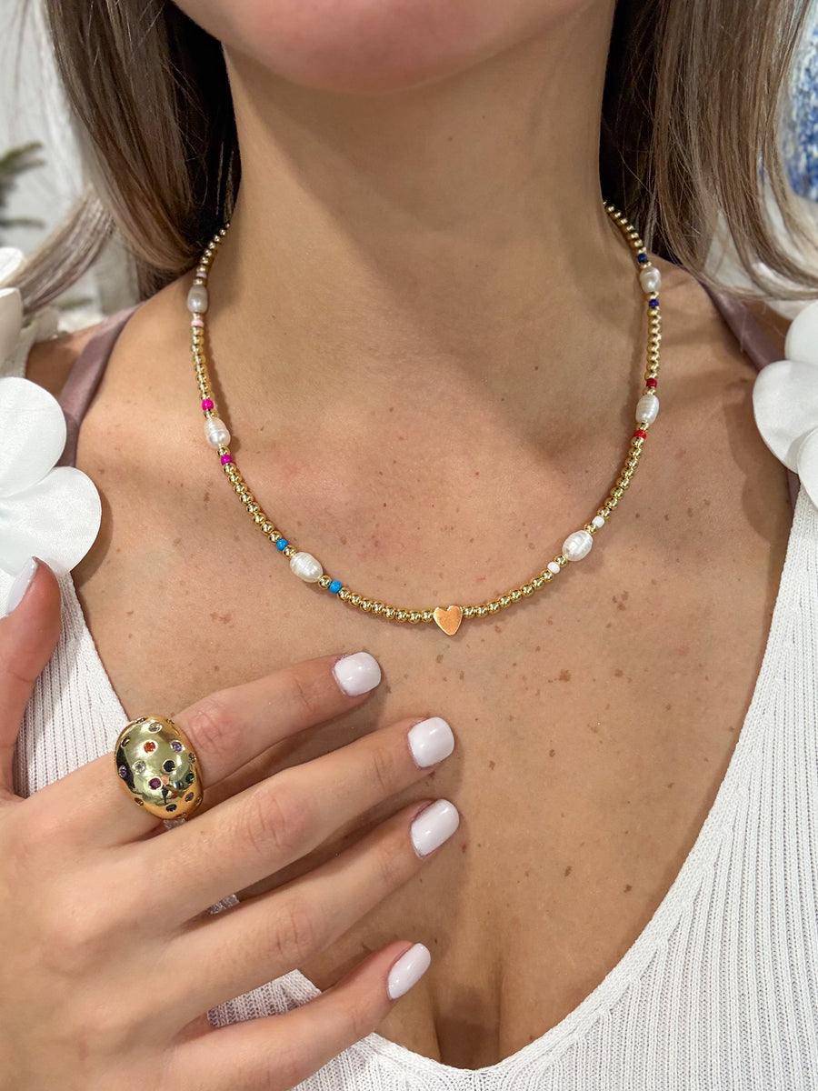 GOLD PEARL/MULTICOLOR NECKLACE