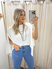 WHITE OPEN SLEEVES BLOUSE