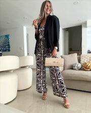 STRAPLESS NAVY PRINTED JUMPSUIT