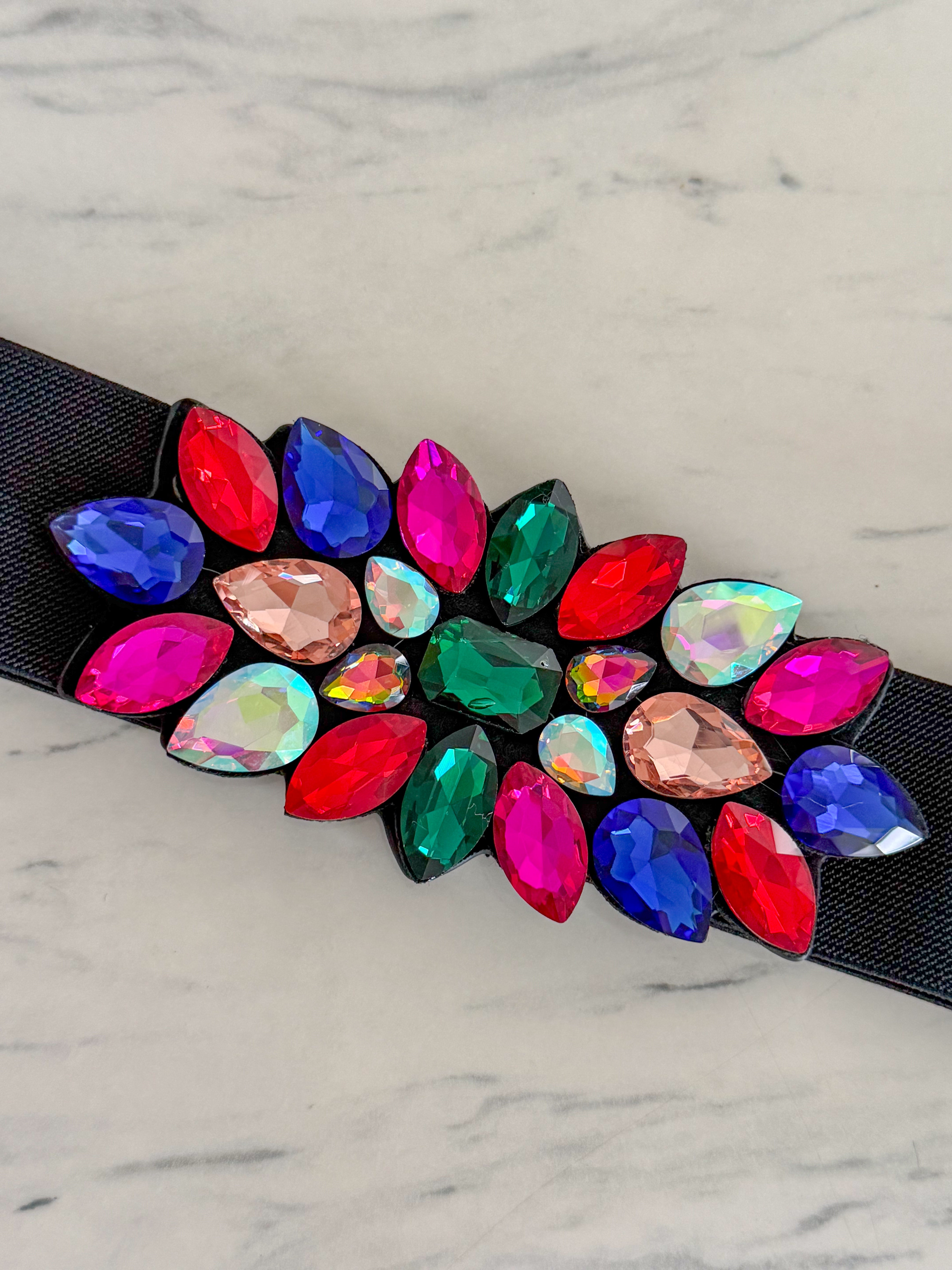 MULTICOLOR CRYSTAL ACCENT ELASTIC BELT
