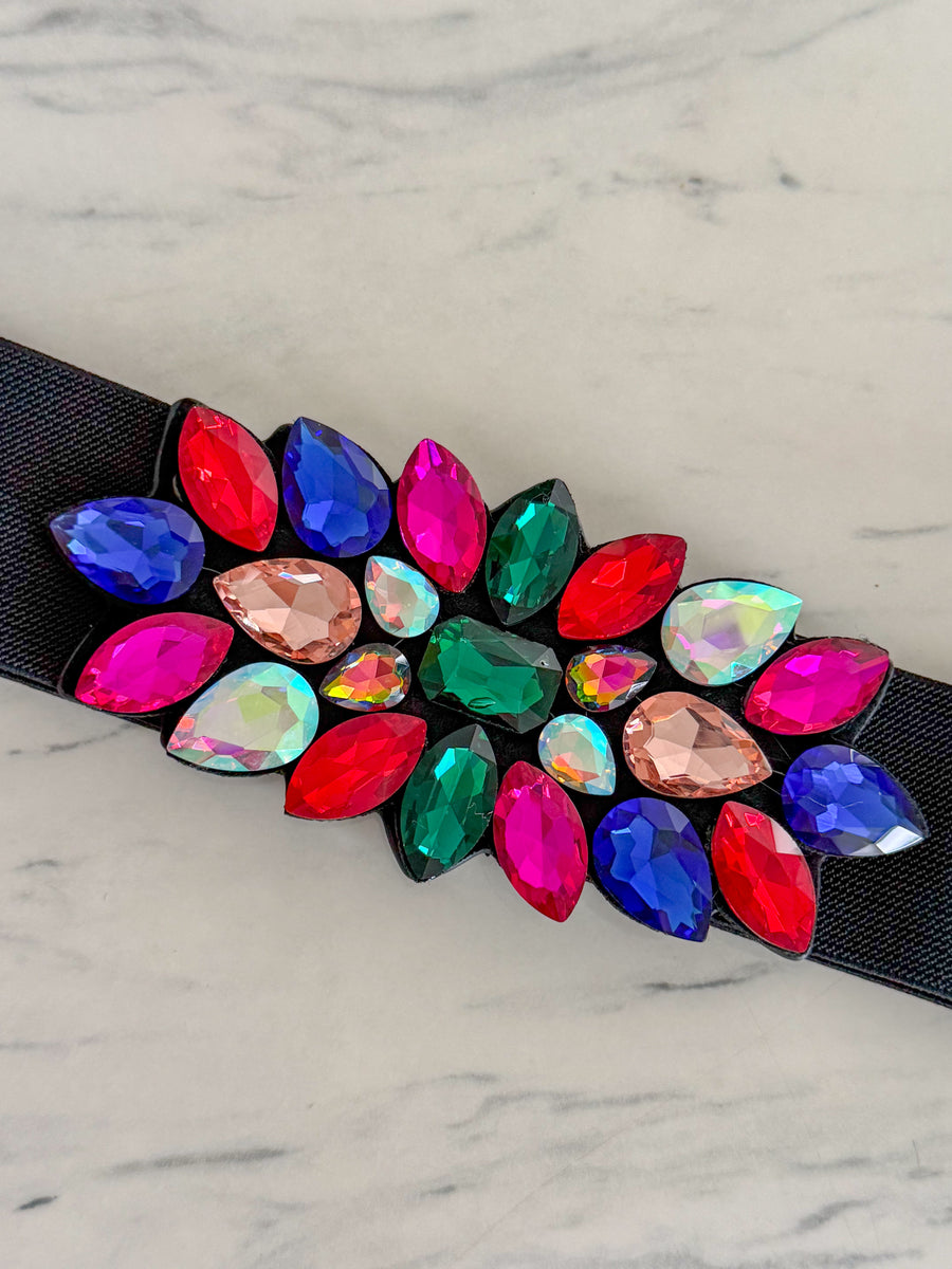 MULTICOLOR CRYSTAL ACCENT ELASTIC BELT