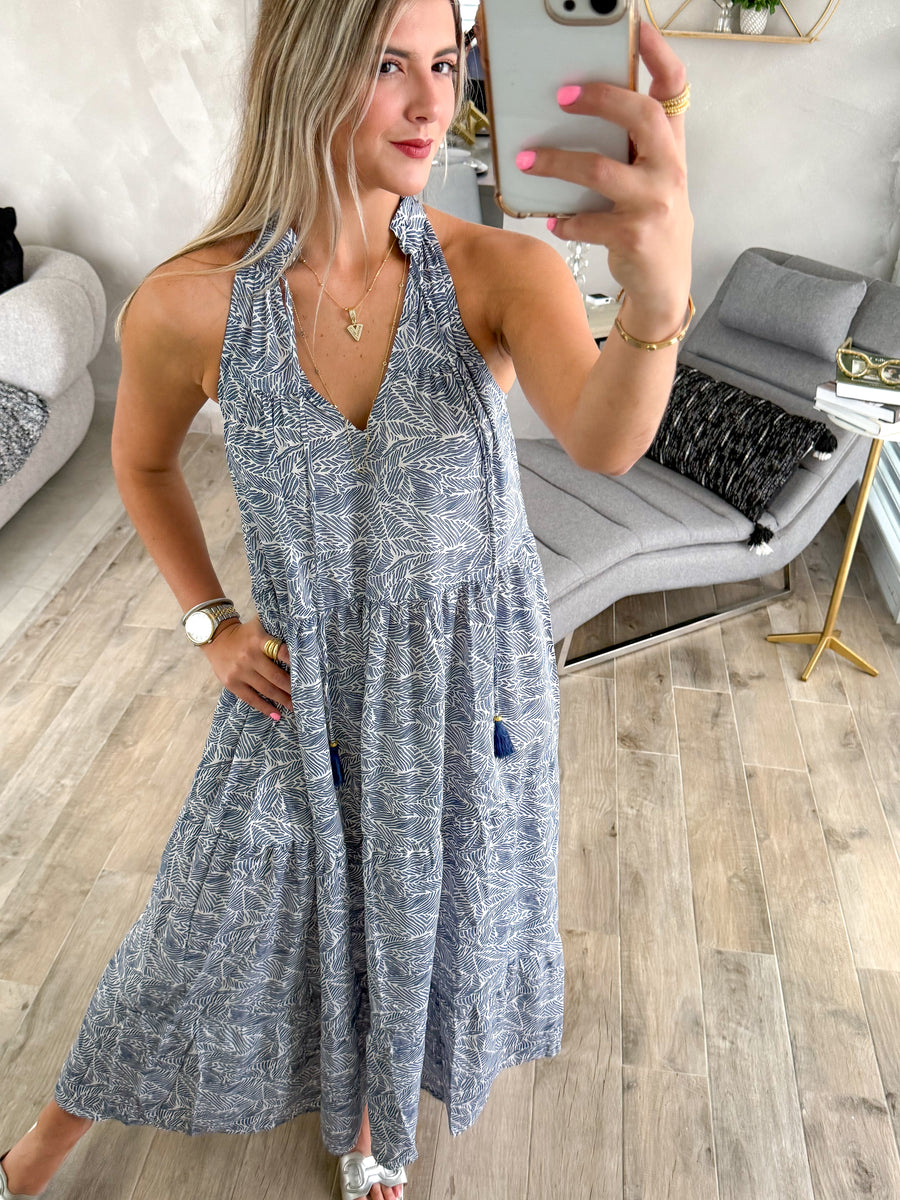 BLUE LEAF MAXI TIER DRESS