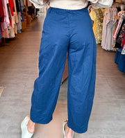 BLUE STUDDED BARREL PANTS