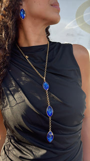 LONG GEM NECKLACE SET ALL BLUE