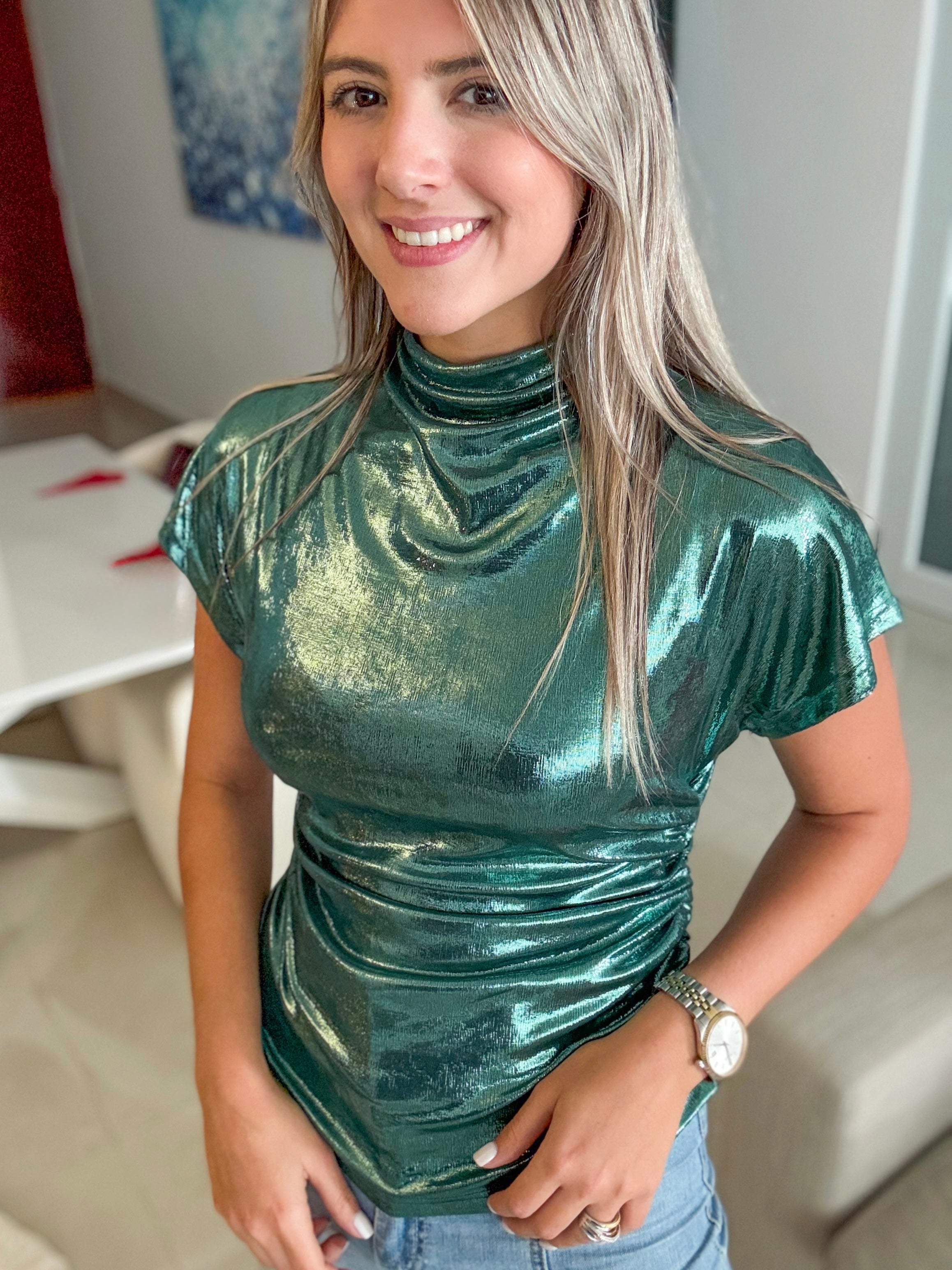GREEN METALLIC BLOUSE