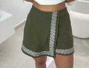 OLIVE PRINTED SKORT