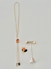 LONG GEM LARIAT NECKLACE SET IN PINK/BLACK