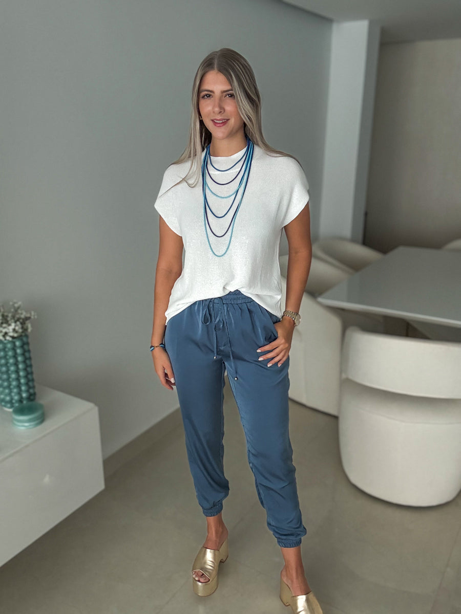 DENIM BLUE SATIN JOGGERS