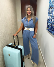 BLUE MODAL ZIPPER JUMPSUIT