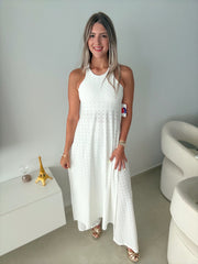 PIA WHITE EYELET RACERBACK TOP & PANT SET
