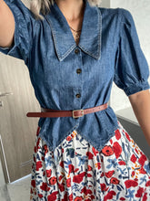 Load image into Gallery viewer, DENIM TOP WITH FLORAL SKIRT &amp; CAMEL BELT SET
