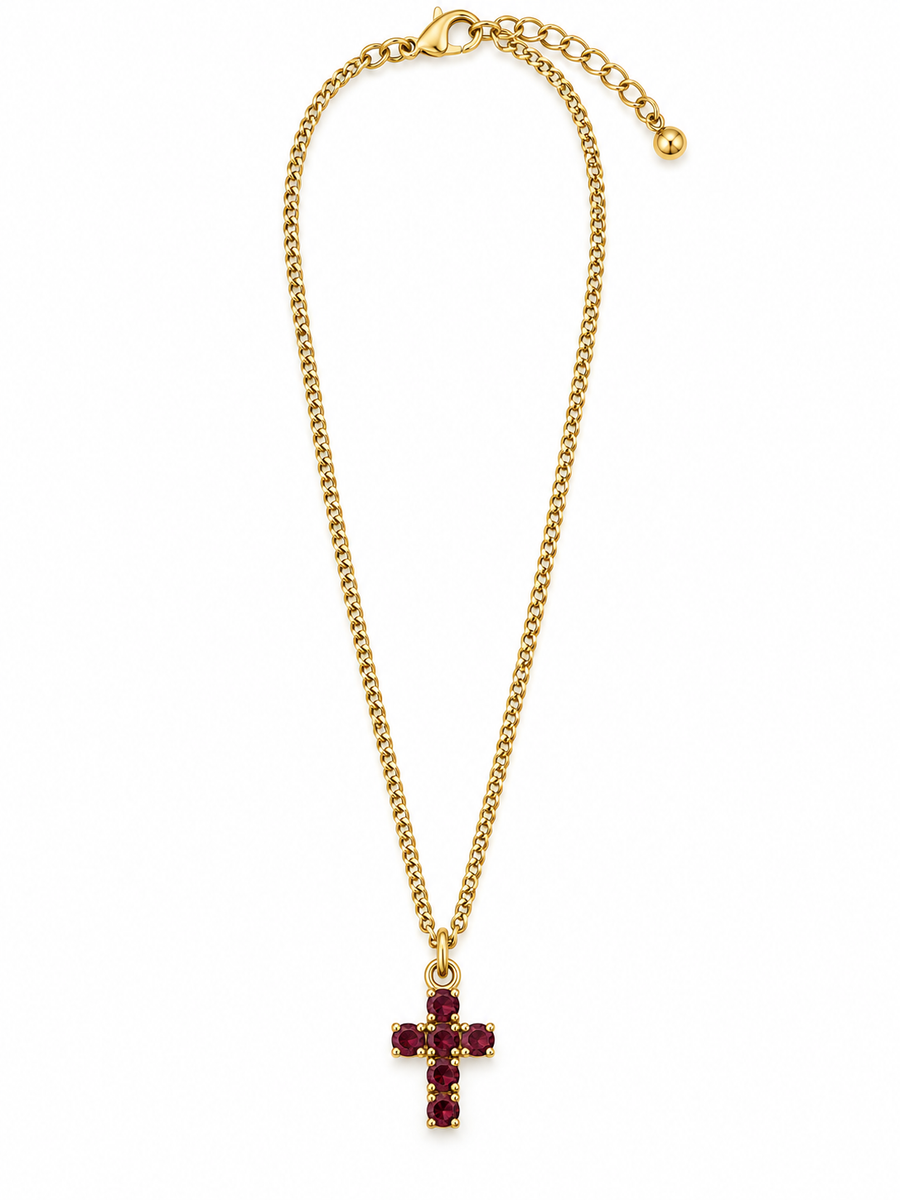 SINGLE MINI CROSS NECKLACE BURGUNDY