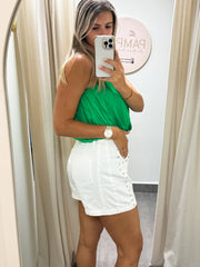 WHITE DENIM STUD SHORTS