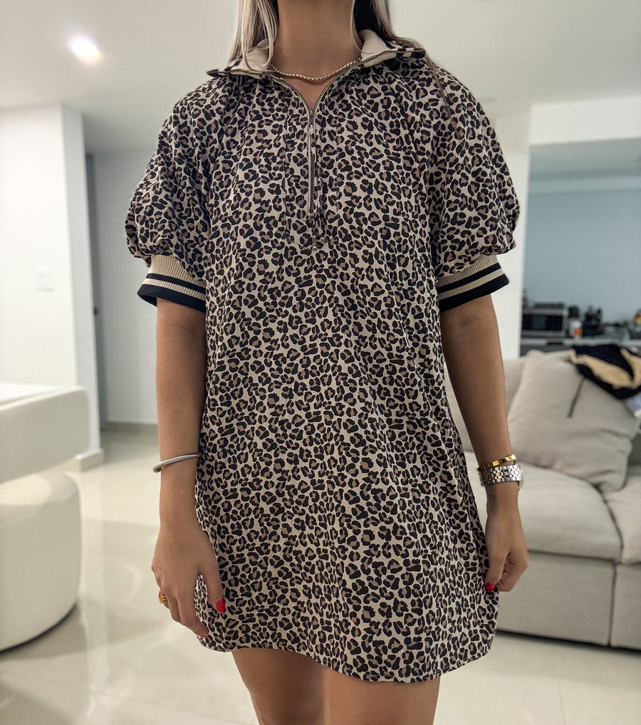 LEOPARD TRACK LINES SHORT DRESS