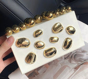 GOLD METAL ACCENT IRREGULAR BLOCK-SHAPED BOX BAG