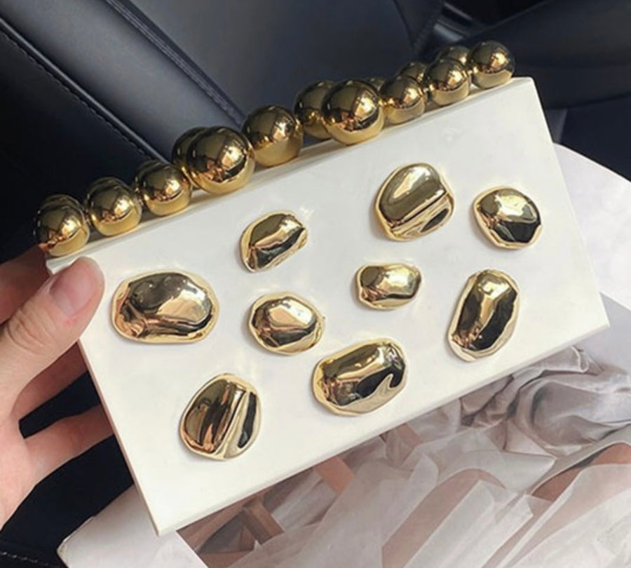 GOLD METAL ACCENT IRREGULAR BLOCK-SHAPED BOX BAG