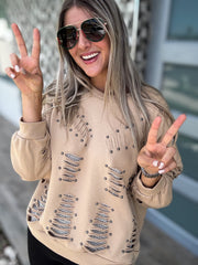 STUDDED RIPPED SWEATER