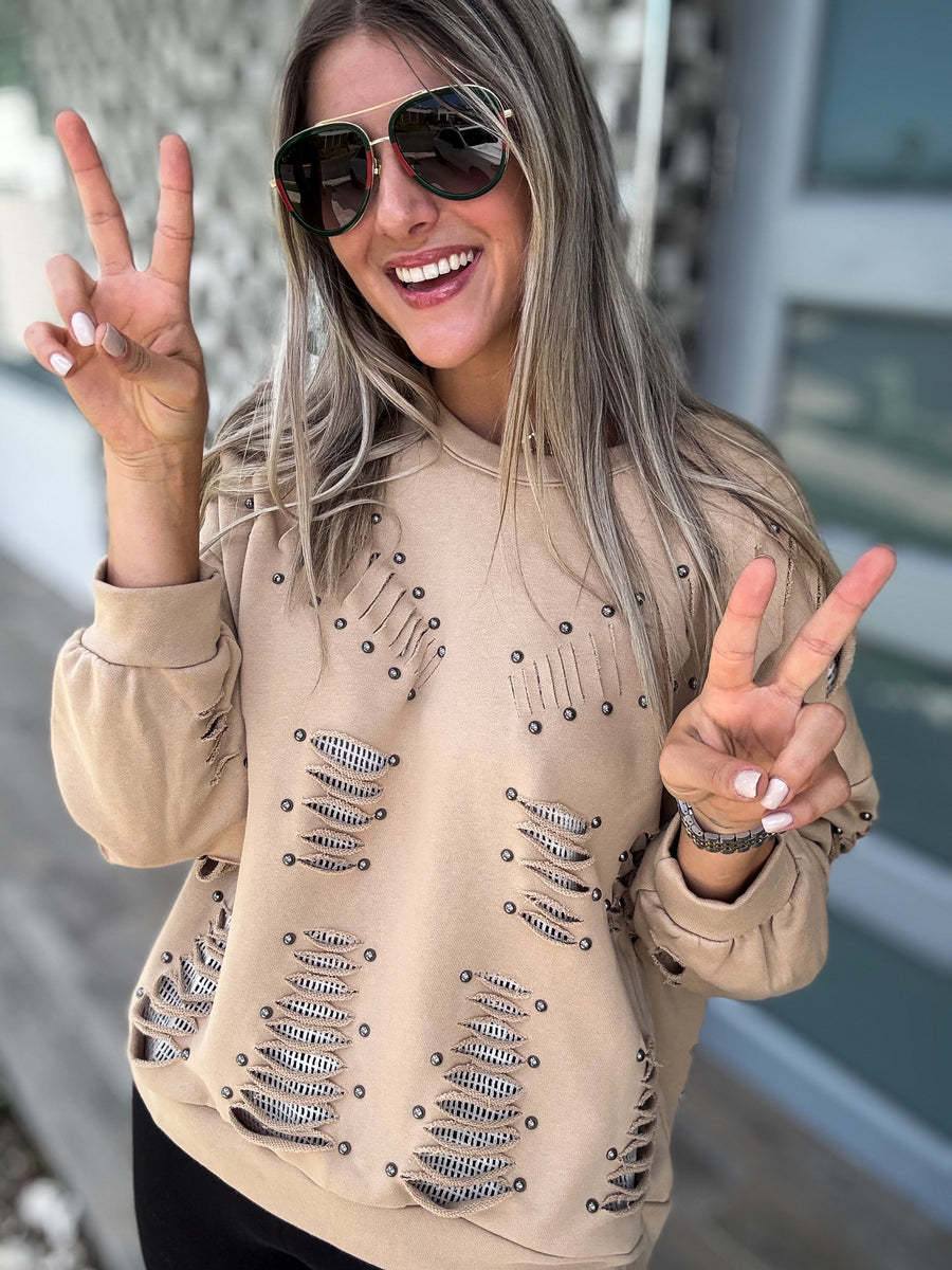 STUDDED RIPPED SWEATER