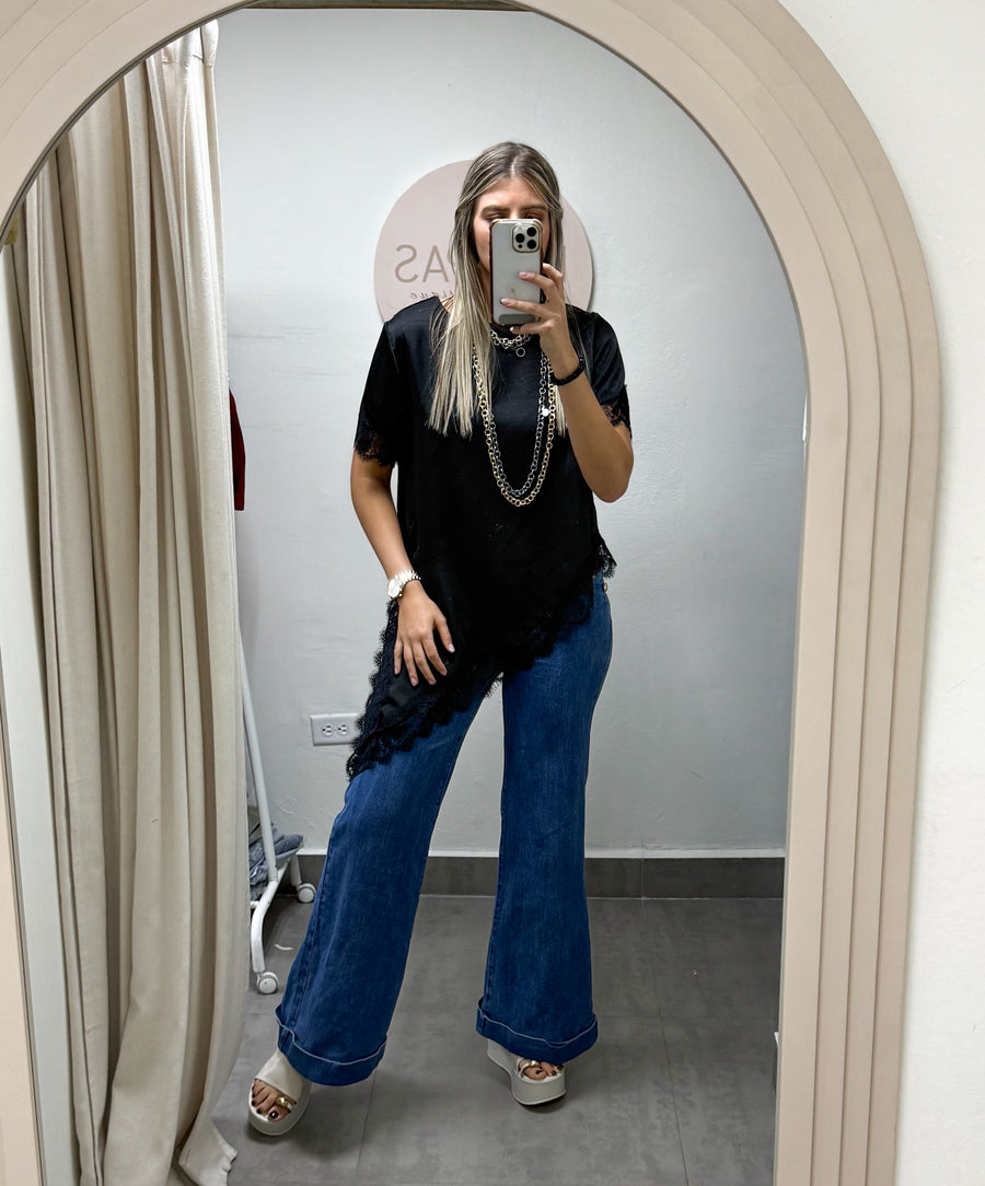 ONE SIZE SATIN LACE SHORT SLEEVE TOPS