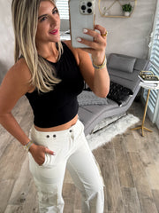 BONE WHITE CARGO PANTS