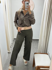 OLIVE/PINK POLKA DOT BLOUSE