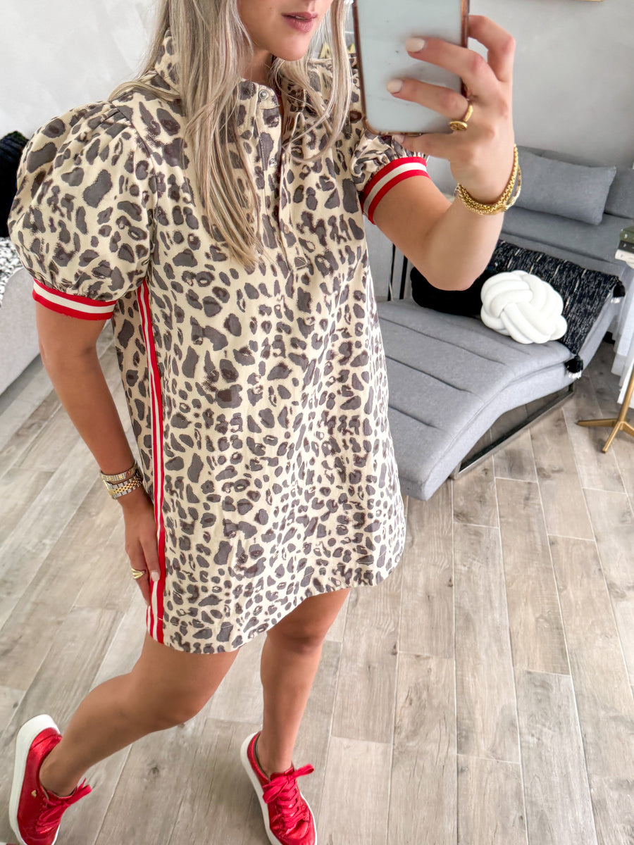 LEOPAED RED SIDE TRACK LINE SHORT DRESS