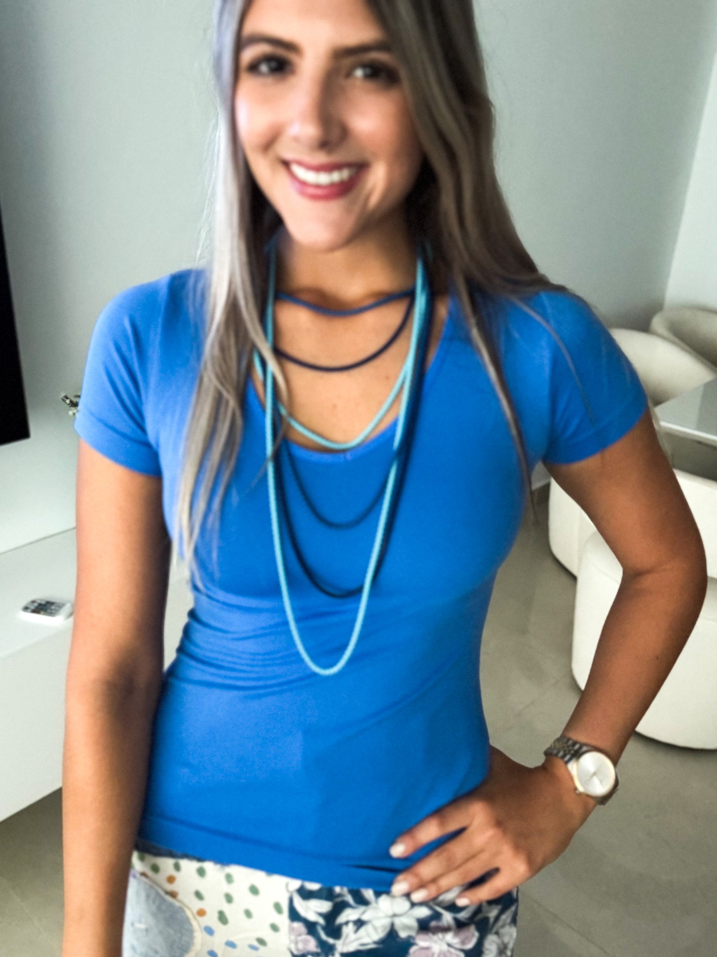 BLUE SHADES SHORT SLEEVE BASIC TOPS