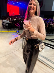 CREAM MESH RHINESTONES BLOUSE