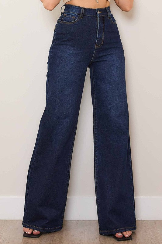 DARK DENIM HIGH-WAISTED WIDE LEG JEANS