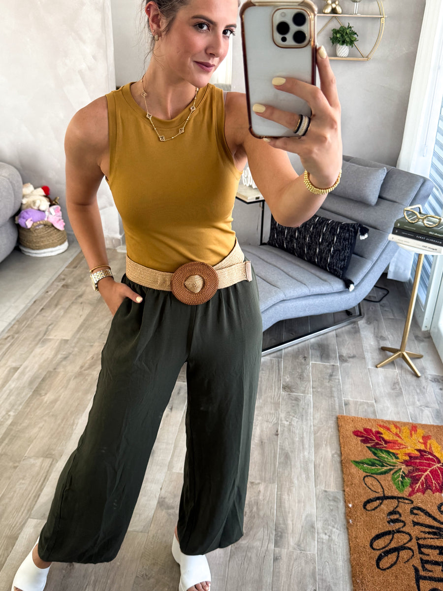 OLIVE WIDE LEG PANTS