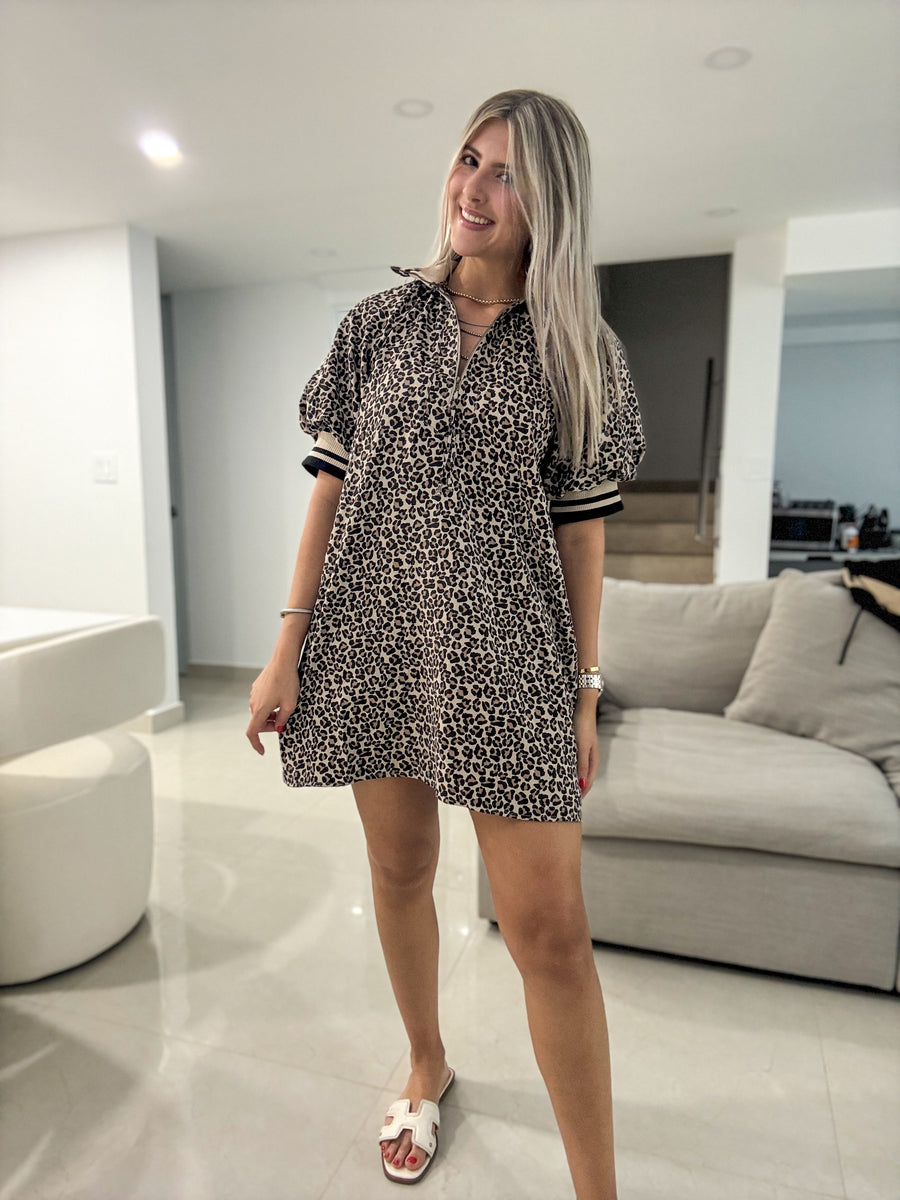 LEOPARD TRACK LINES SHORT DRESS
