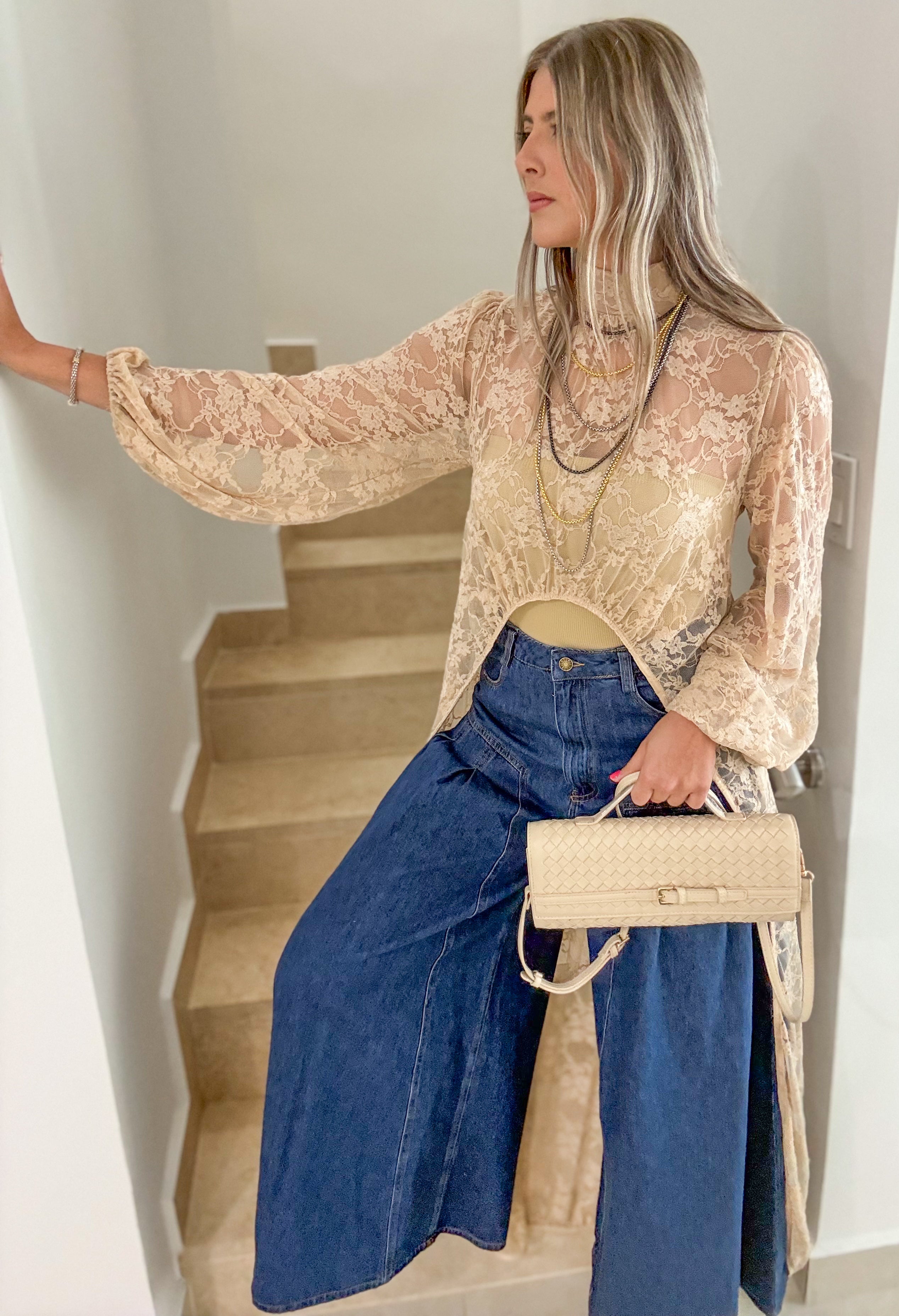 DARK DENIM WIDE LEG PANTS