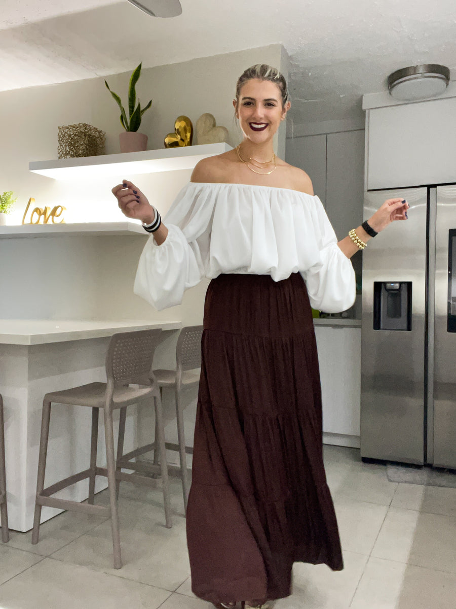BROWN SATIN MAXI SKIRT
