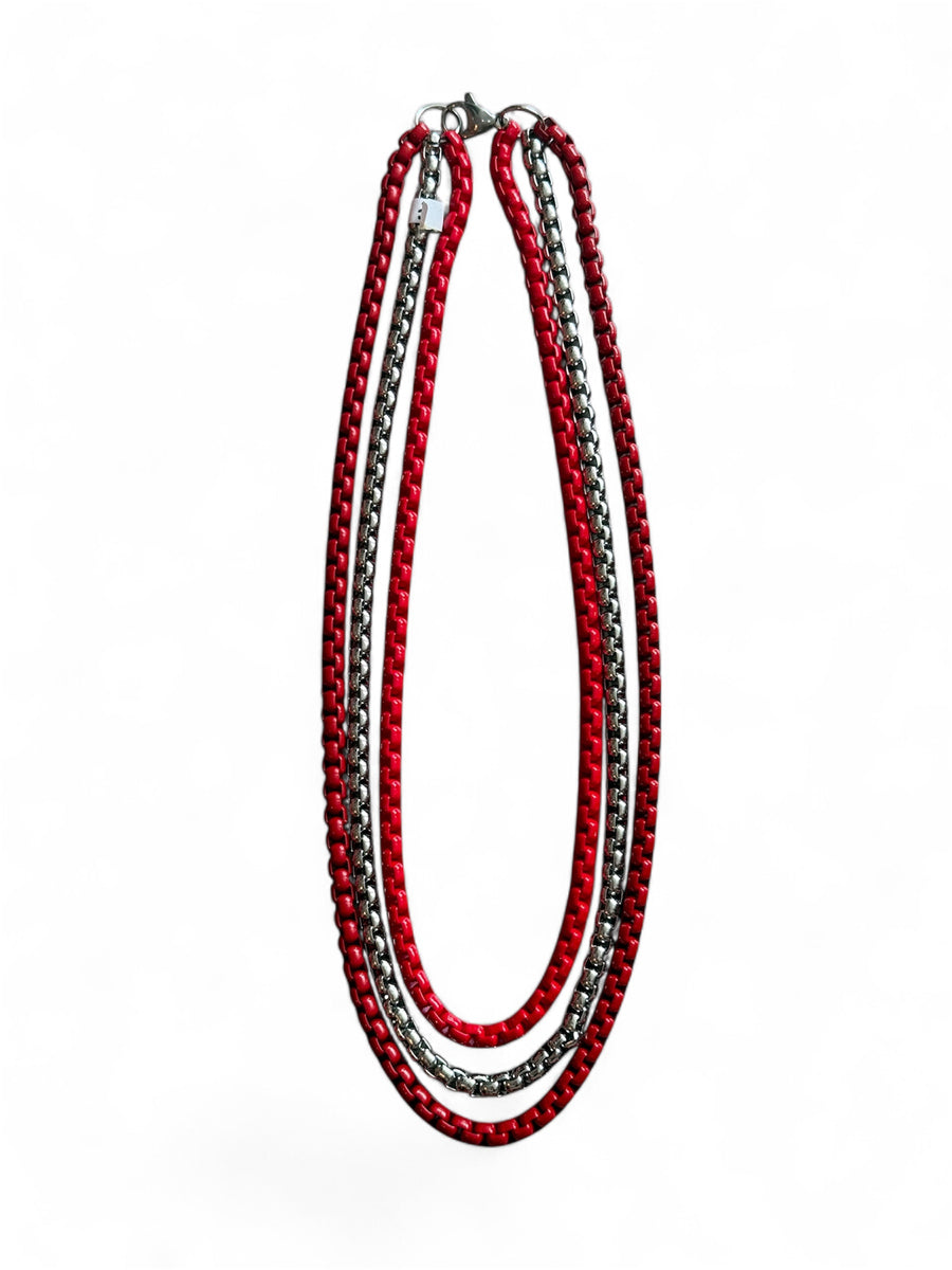 RED & SILVER 3-LAYER NECKLACE COLLAB