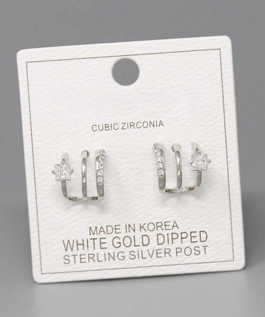 TRIPLE BAR PAVE GOLD EARRINGS