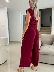 WINE SOLID JUMPSUIT