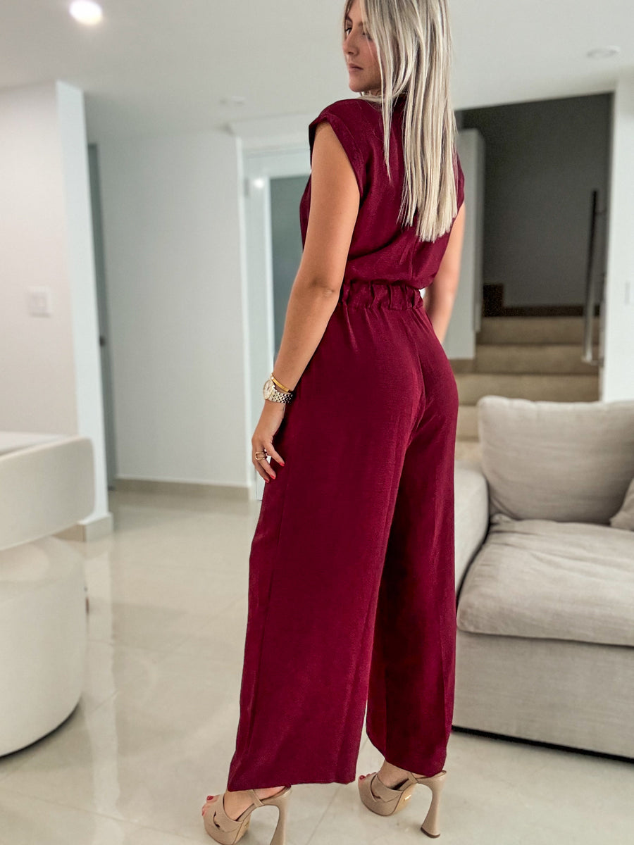 WINE SOLID JUMPSUIT
